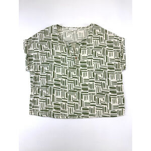 Harris Wilson Cotton Print Blouse Large Green Abstract Art Block Print Casual